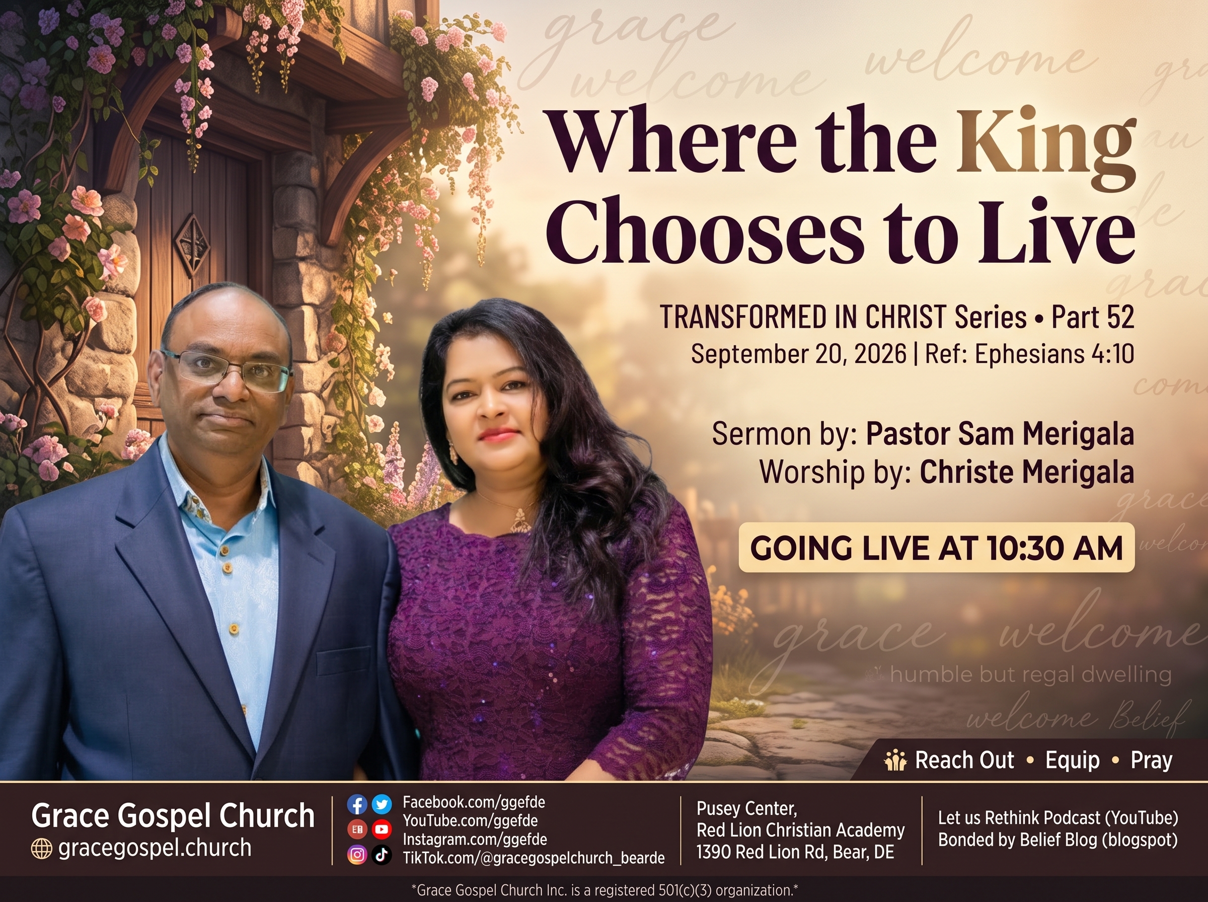 This Week's Message - Sunday Worship Banner at Grace Gospel Church